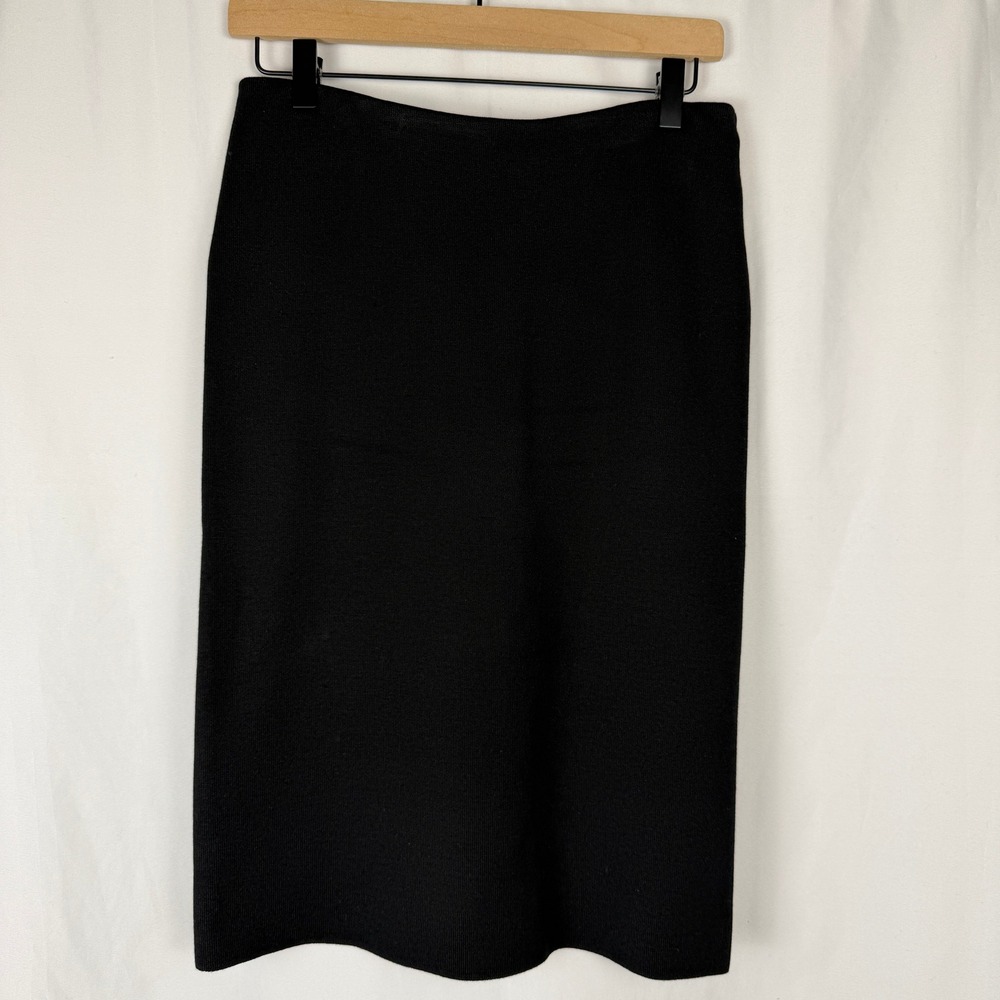 Ralph Lauren Purple Label Knit Pencil Skirt Women Size M Black Silk Luxury Italy